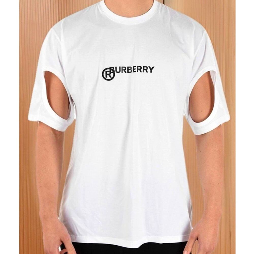 Burberry London Deconstructed White T-shirt LOGO Cut Out Luxury Extra LARGE XL